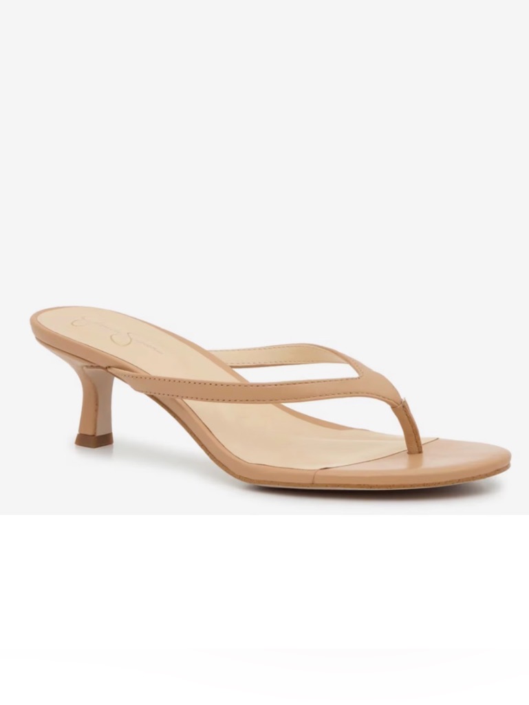 Nwob Jessica Simpson Tan Leather Thong Kitten Heel Sandals
